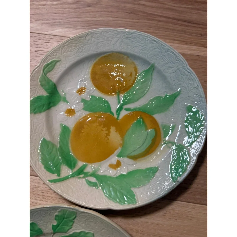 St. Clement Vintage Majolica Fruit Plates Set of 3 Made in France AS IS 1920s